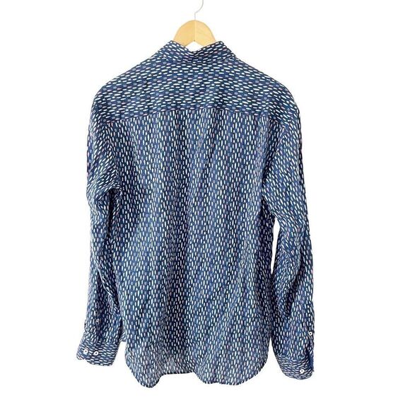 Bugatchi Navy Surfboard Pattern Linen Long Sleeve Button Down Shirt‎ - Picture 2 of 7